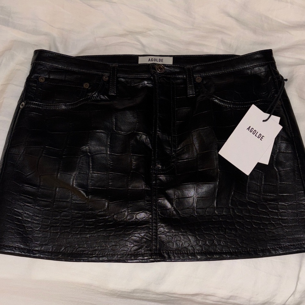 Agolde Black Croc-Pattern Mini Skirt 🖤